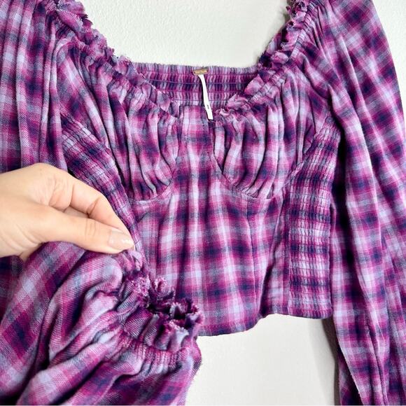Free People Purple Cherry Bomb Plaid Top Small - Picture 5 of 5